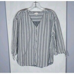 Garnet Hill Top Sz 10 Organic Cotton Boho Peasant Tie Sleeve Blouse
